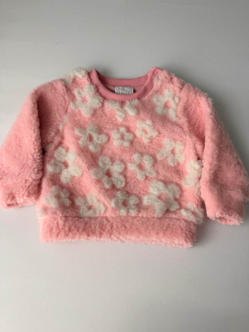 Just Lizzy Pink Sherpa Floral Sweater Size 18M